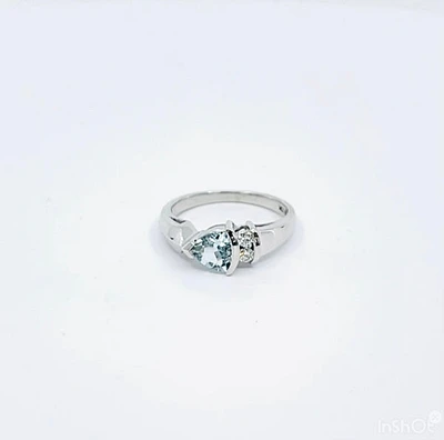 10K White Gold 0.60cttw Genuine Aquamarine & 0.08cttw Diamond Ring, size 6.5