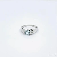 10K White Gold 0.60cttw Genuine Aquamarine & 0.08cttw Diamond Ring, size 6.5