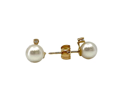 14K Gold 5.5-6mm Cultured Pearl and 0.02cttw Diamond Earrings with Butterfly Backs
