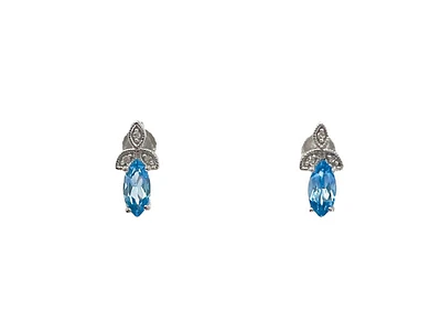 10K White Gold 0.75cttw Genuine Blue Topaz & 0.03cttw Diamond Earrings