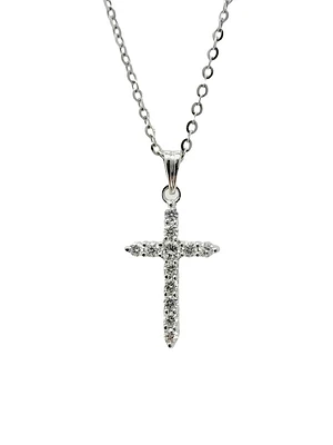 14K White Gold 0.58cttw Diamond Cross Pendant, 18"