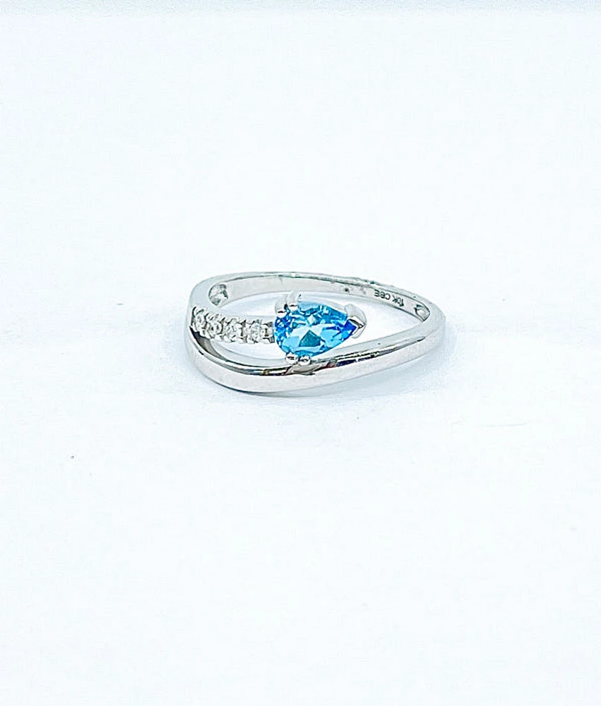 Genuine Blue Topaz & Diamond Ring