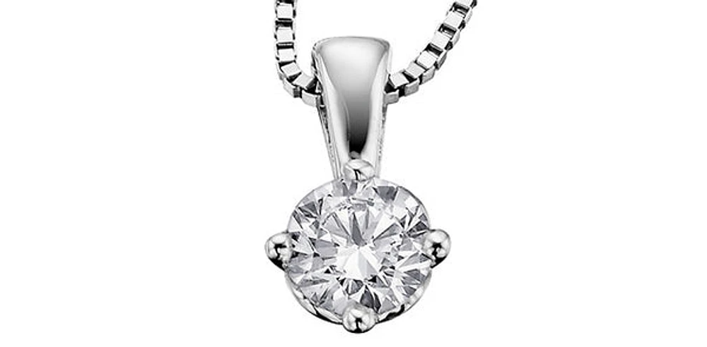 14K White Gold 0.17cttw Round Cut Canadian Diamond Pendant, 18”