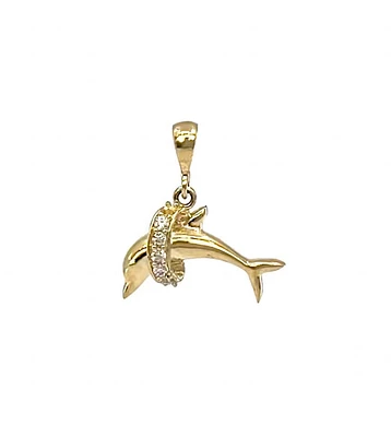 10K Yellow Gold Dolphin Cubic Zirconia Charm - 19mm x 16mm