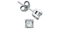14K White Gold 0.77cttw Princess Cut Canadian Diamond Earrings with Butterfly Backs