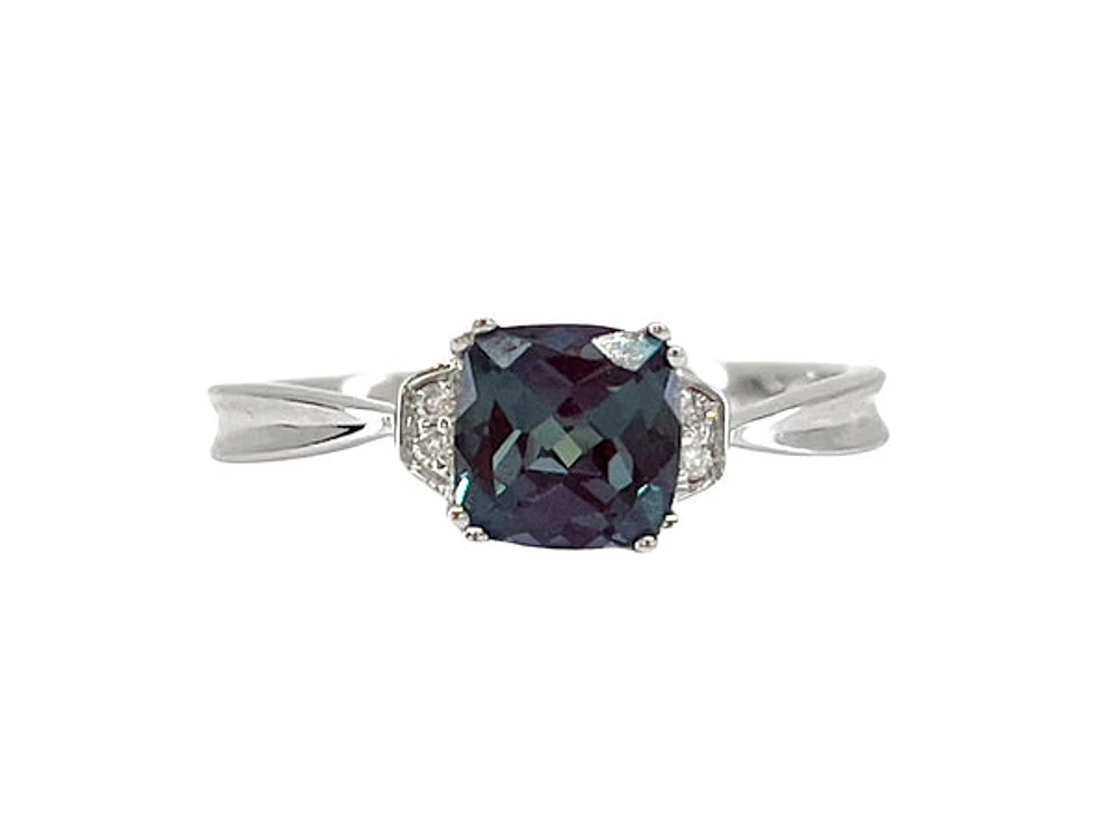 10K Gold 1.00cttw Created Alexandrite and 0.02cttw Diamond Ring
