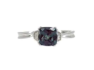 10K Gold 1.00cttw Created Alexandrite and 0.02cttw Diamond Ring