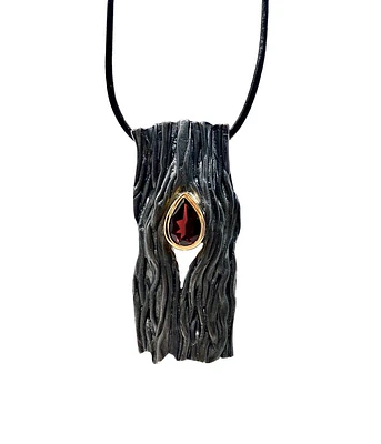 Silver and 18K Yellow Gold Plated Garnet Pendant, 18"