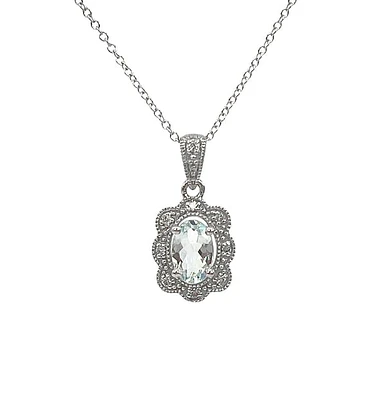 10K White Gold 0.35cttw Aquamarine and 0.039cttw Diamond Pendant - 18"