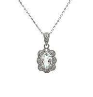 10K White Gold 0.35cttw Aquamarine and 0.039cttw Diamond Pendant - 18"