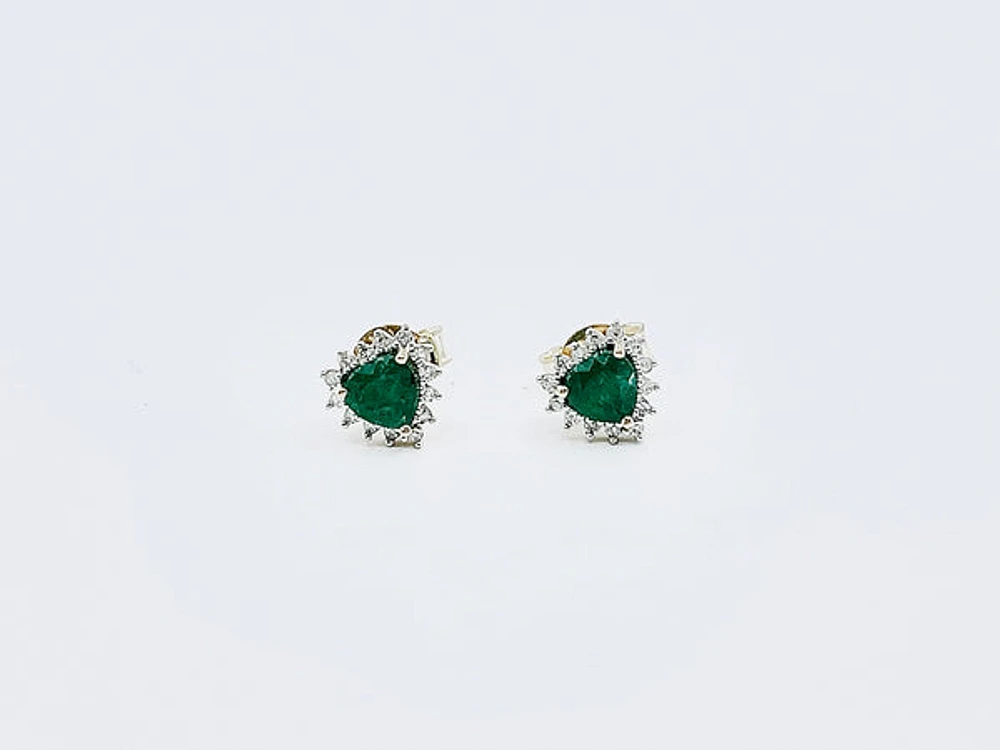 10K Yellow Gold Genuine Emerald and Diamond Earrings
