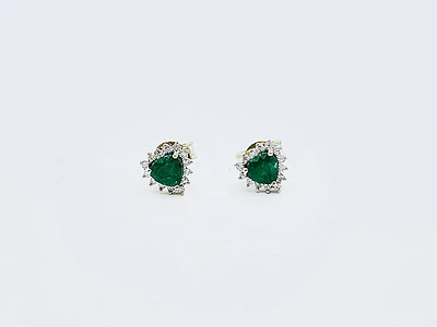 10K Yellow Gold Genuine Emerald and Diamond Earrings