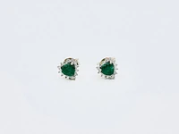 10K Yellow Gold Genuine Emerald and Diamond Earrings