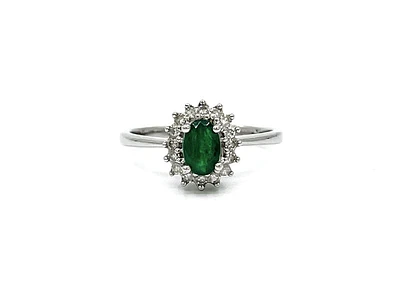 10K White Gold Emerald & 0.16cttw Diamond Ring, size 6.5