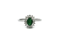 10K White Gold Emerald & 0.16cttw Diamond Ring, size 6.5