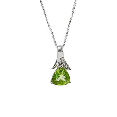 10K White Gold Peridot and Diamond Pendant, 18"