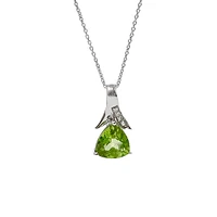 10K White Gold Peridot and Diamond Pendant, 18"
