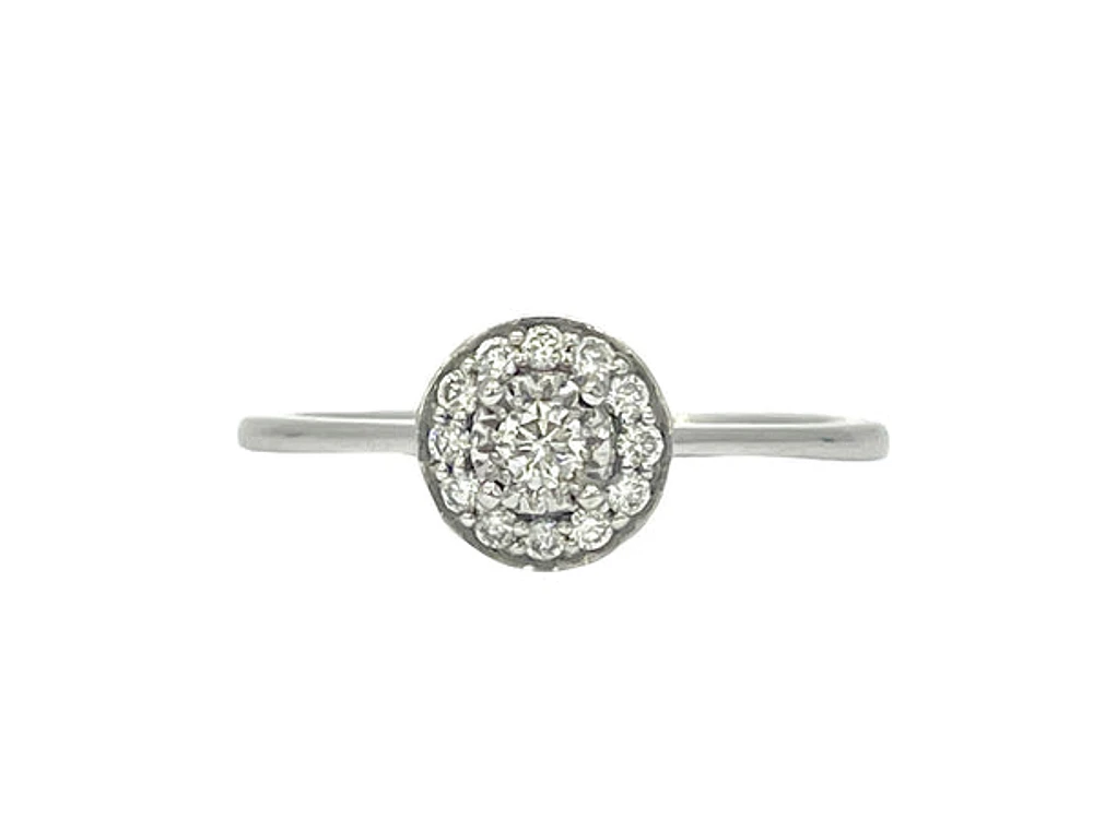 10K White Gold 0.19cttw Diamond Halo Engagement Ring, size 6.5