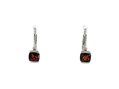 10K White Gold 1.35cttw Genuine Garnet and 0.01cttw Lever Back Earring
