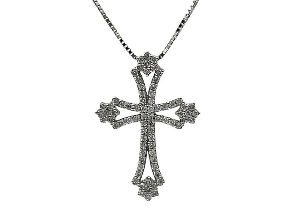 10/14K White Gold 0.62cttw Diamond Cross Pendant, 18"
