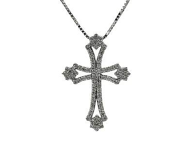 10/14K White Gold 0.62cttw Diamond Cross Pendant, 18"