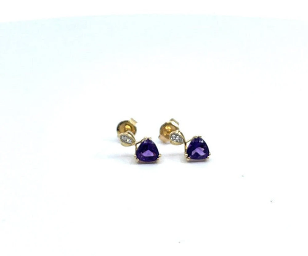 10K Yellow Gold Amethyst & Diamond Earrings