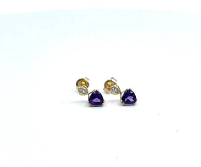 10K Yellow Gold Amethyst & Diamond Earrings