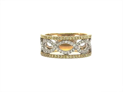 14K Yellow & White Gold 0.57cttw Natural White and Fancy Yellow Diamond Ring - Size 7