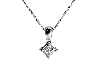18K White Gold 0.15cttw Princess Cut Canadian Diamond Pendant, 18"