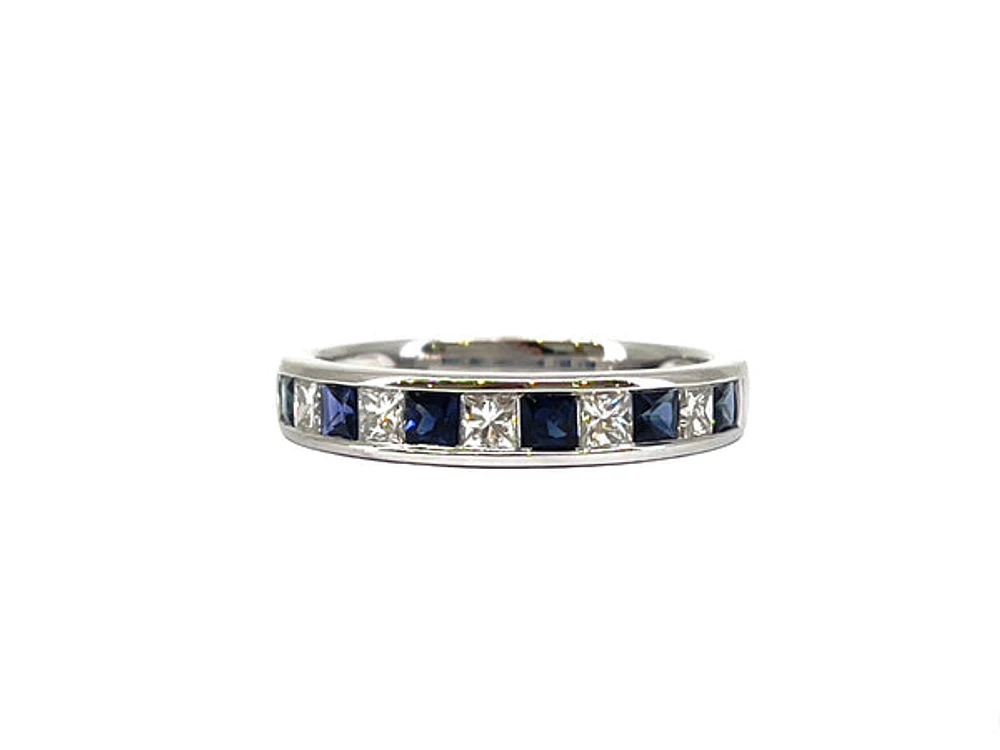 14K White Gold 0.65cttw Genuine Sapphire & 0.39cttw Diamonds Ring, size 6.5