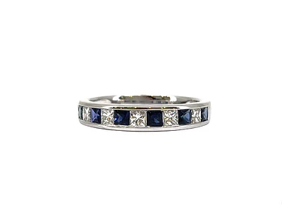14K White Gold 0.65cttw Genuine Sapphire & 0.39cttw Diamonds Ring, size 6.5