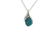 10K White Gold 5mm x 7mm Australian Opal Doublet and 0.01cttw Diamond Necklace - 18 Inches