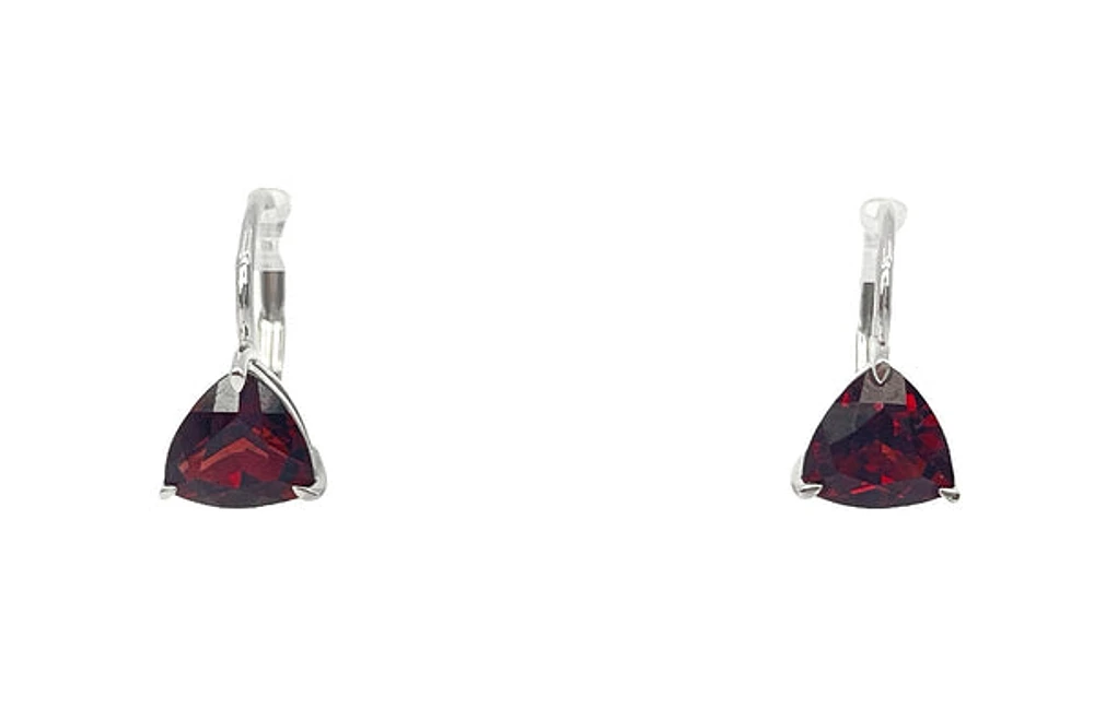 10K White Gold 3.25cttw Trillion Cut Garnet Lever Back Earring
