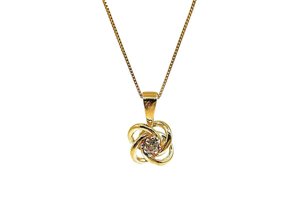 10K Yellow Gold 0.05cttw Canadian Diamond Love Knot Necklace, 18”