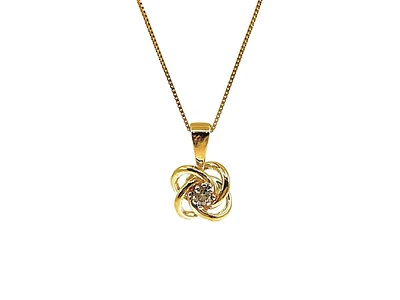 10K Yellow Gold 0.05cttw Canadian Diamond Love Knot Necklace, 18”