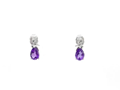 10K White Gold Amethyst & 0.032cttw Diamond Earrings