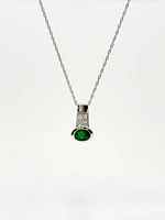 10K White Gold Genuine Emerald and Diamond Pendant, 18"