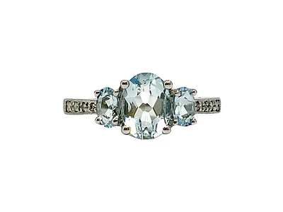 10K White Gold 1.40cttw Genuine Aquamarine and 0.04cttw Diamond Ring, size 7