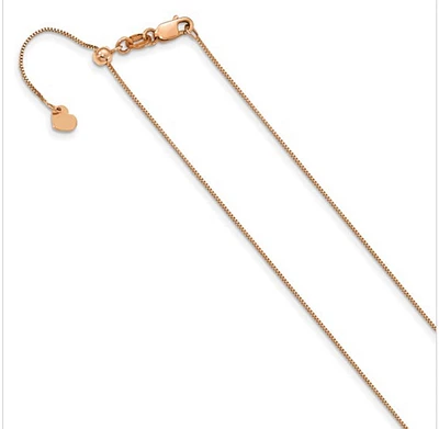 Adjustable 10K Gold Box Chain 16" - 22" 0.70mm