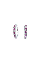 10K White Gold 0.20cttw Genuine Ruby and 0.04cttw Diamond Hoop Huggie Hinged Earrings