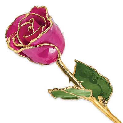 24K Lacquer Dipped Gold Trimmed Fuchsia Real Rose