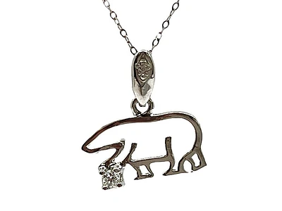 14K White Gold 0.03cttw Diamond Orion Bear Pendant with Rolo Chain (Spring Clasp) - 18 Inches