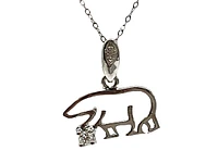 14K White Gold 0.03cttw Diamond Orion Bear Pendant with Rolo Chain (Spring Clasp) - 18 Inches