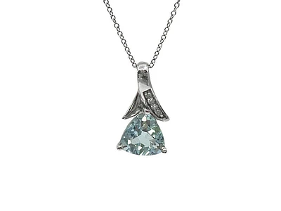 10K White Gold Aquamarine and 0.02cttw Diamond Pendant, 18"