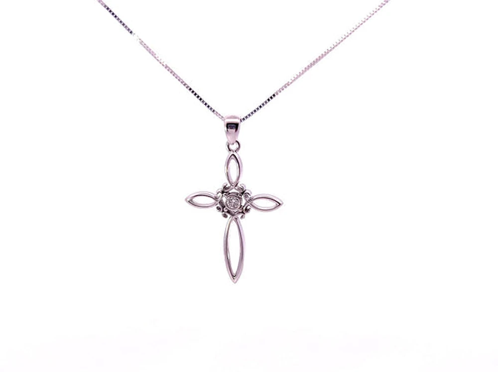 10K White Gold 0.05cttw Diamond Cross Necklace, 18"