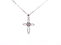 10K White Gold 0.05cttw Diamond Cross Necklace, 18"