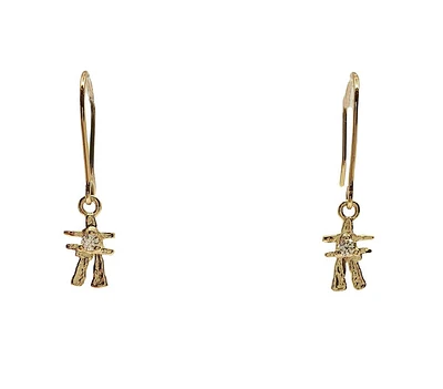 14K Yellow Gold 0.006cttw Inukshuk Dangle Earrings - 6mm x 25mm