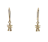 14K Yellow Gold 0.006cttw Inukshuk Dangle Earrings - 6mm x 25mm
