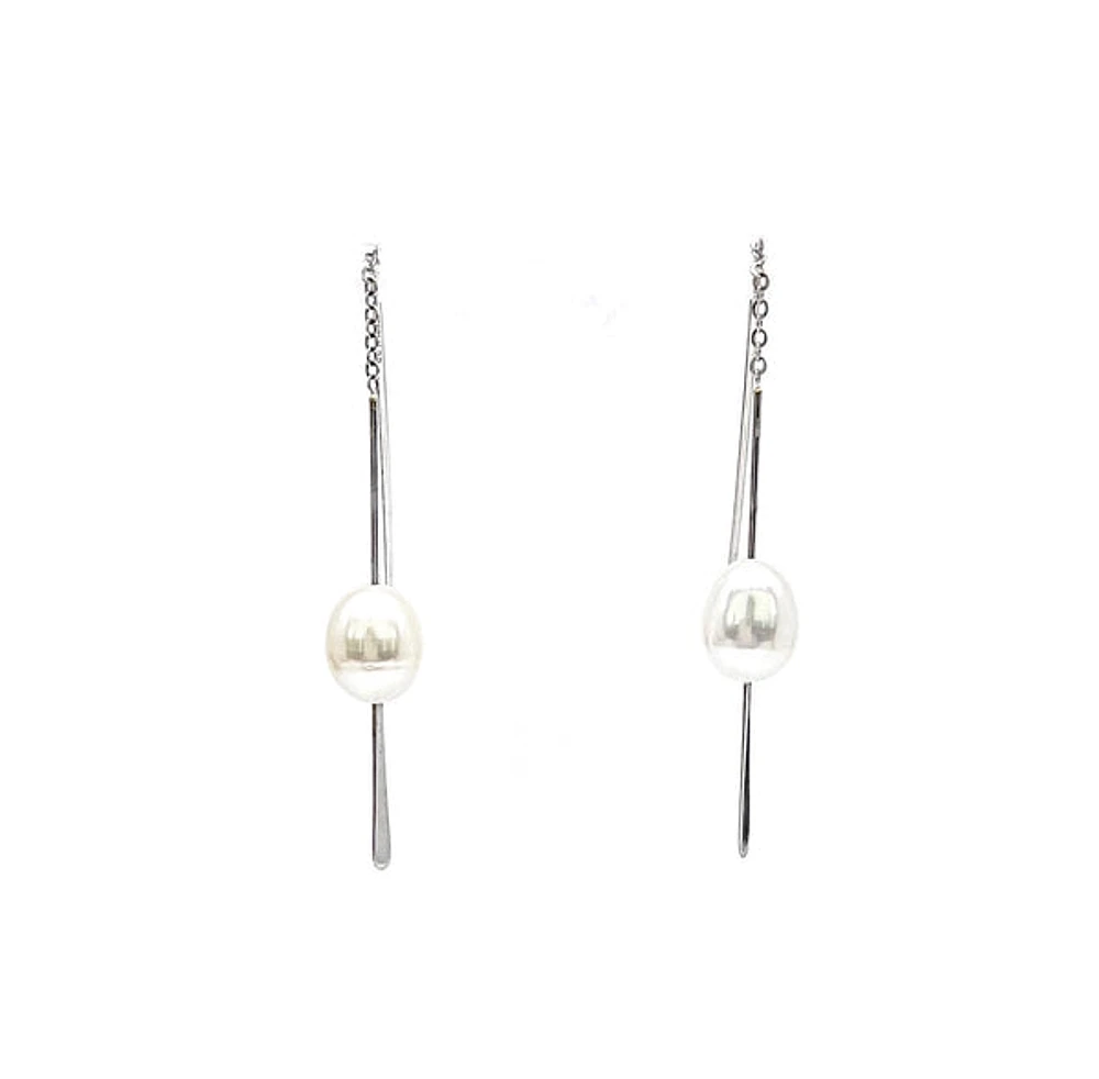 Sterling Silver Drop Shape Fresh Water Pearl Earrings