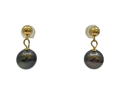 14K Yellow Gold Tahitian Pearl Drop Earrings